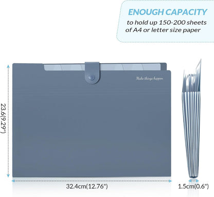Expanding File Organizer with 8 Pockets, Accordion File Folders with Labels, Portable Document Paper Bill Receipt Organizer, Home College School Office Supplies, Letter Size, Blue