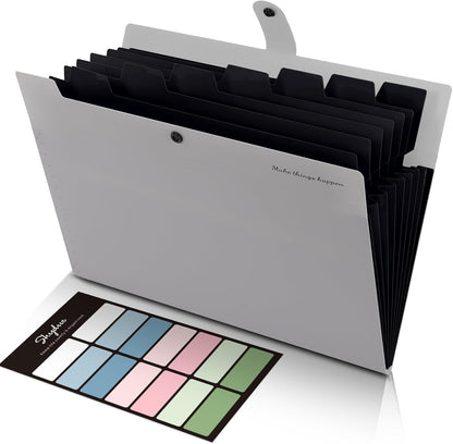 Expanding File Organizer with 8 Pockets, Accordion File Folders with Labels, Portable Document Paper Bill Receipt Organizer, Home College School Office Supplies, Letter Size, Blue