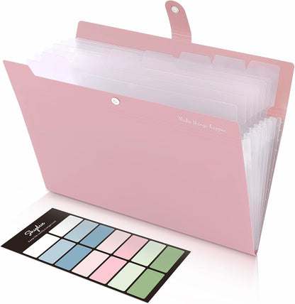 Expanding File Organizer with 8 Pockets, Accordion File Folders with Labels, Portable Document Paper Bill Receipt Organizer, Home College School Office Supplies, Letter Size, Blue