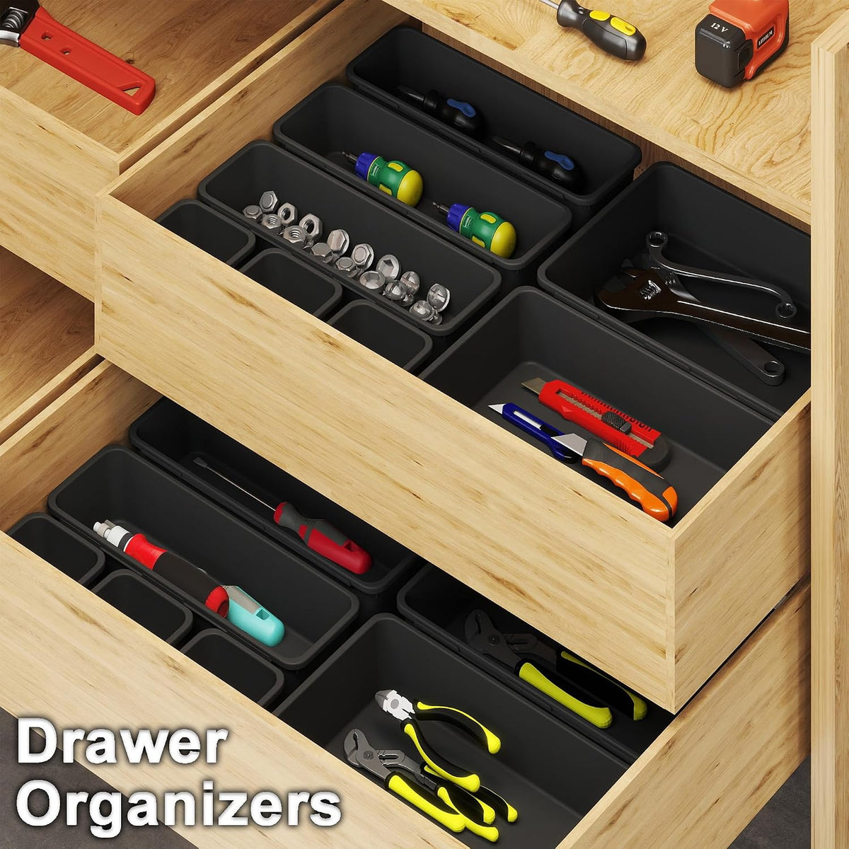 Desk Drawer Organizer Tray Set, 16PCS Plastic Drawer Organizer Bins for Office, Makeup, Kitchen - Gray Blue Desk Organizer with Flexible Interlocking Design for Efficient (Gray Blue, 16PCS)