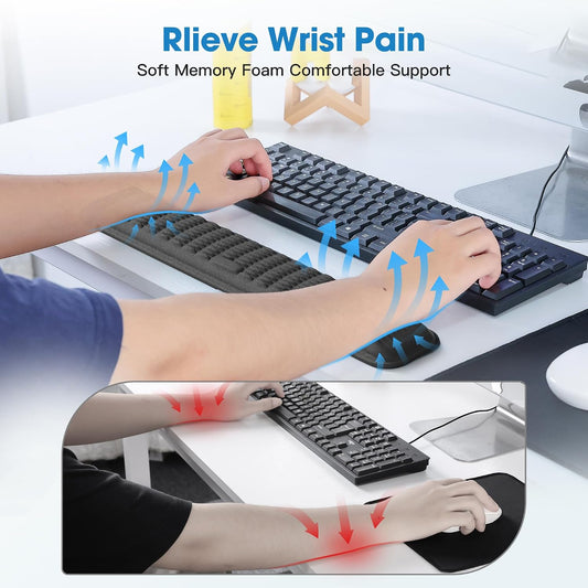 Keyboard Wrist Rest, Soft Memory Foam Wrist Support, Keyboard Hand Rest Pad for Wrist Pain Relief, Keyboard Wrist Guard for Long Hours of Work, Gaming, Studying（Classic Black）