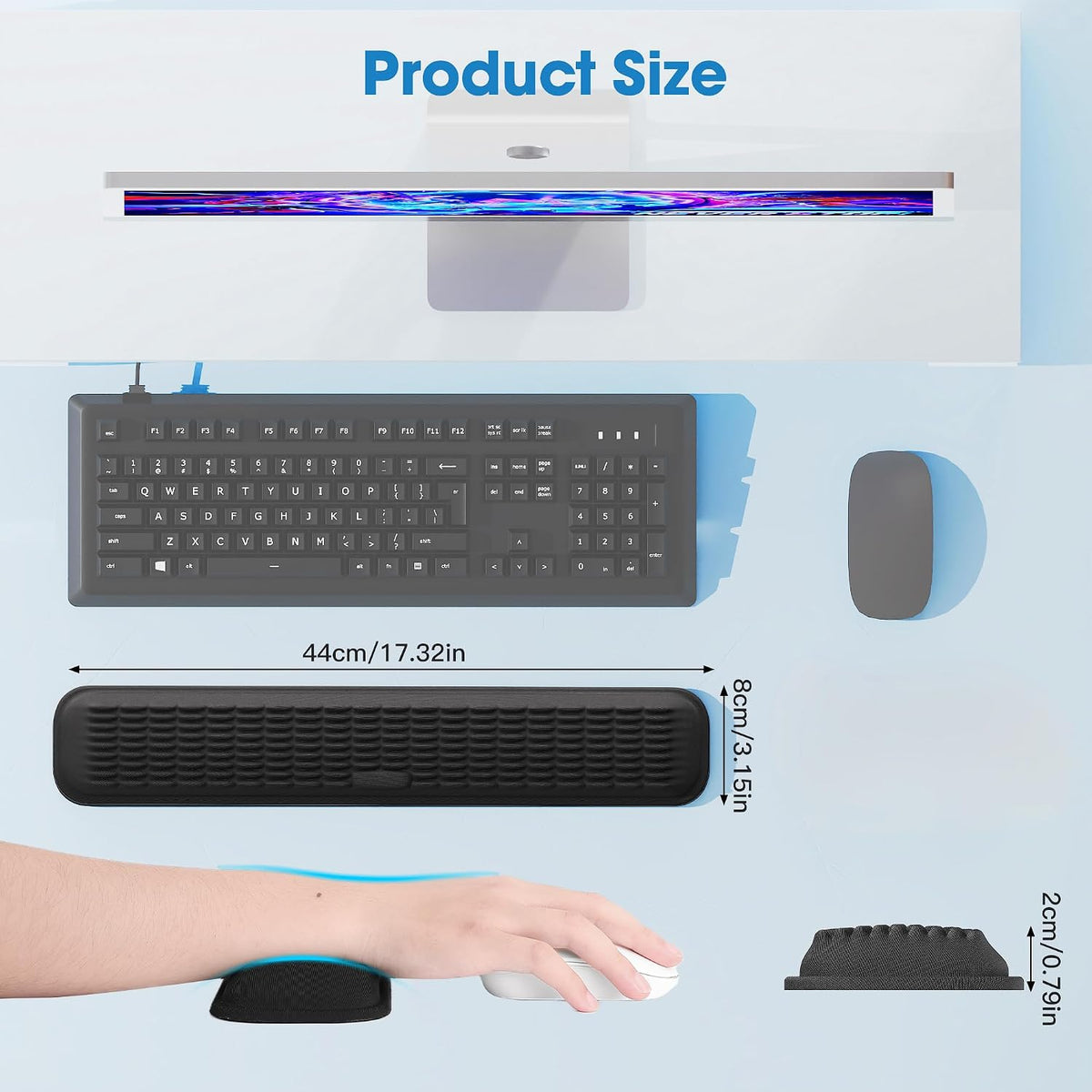 Keyboard Wrist Rest, Soft Memory Foam Wrist Support, Keyboard Hand Rest Pad for Wrist Pain Relief, Keyboard Wrist Guard for Long Hours of Work, Gaming, Studying（Classic Black）