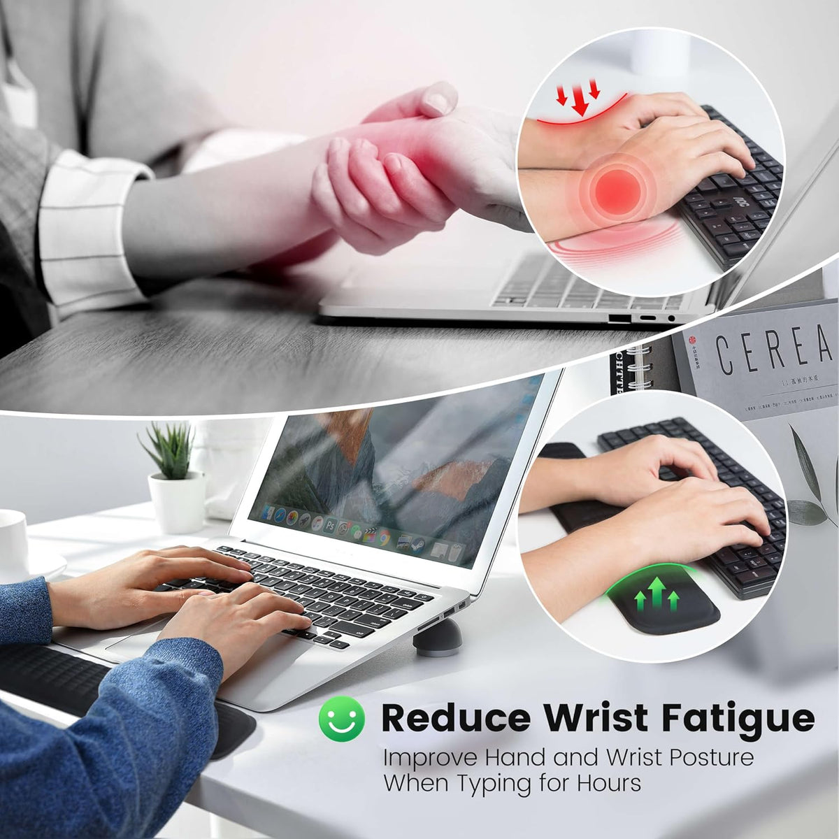 Keyboard Wrist Rest, Soft Memory Foam Wrist Support, Keyboard Hand Rest Pad for Wrist Pain Relief, Keyboard Wrist Guard for Long Hours of Work, Gaming, Studying（Classic Black）