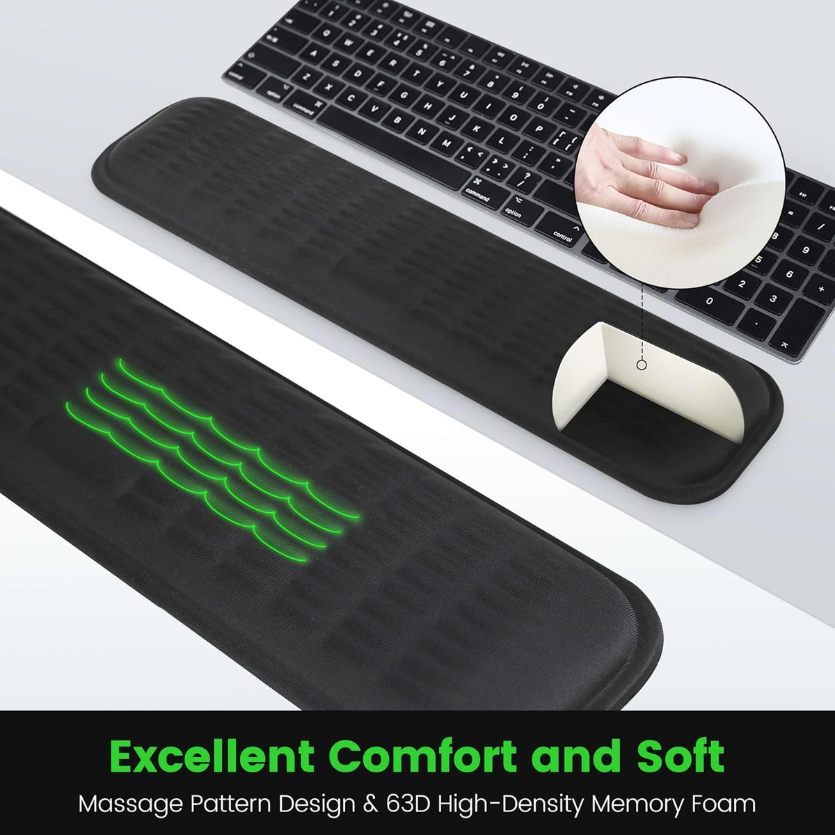 Keyboard Wrist Rest, Soft Memory Foam Wrist Support, Keyboard Hand Rest Pad for Wrist Pain Relief, Keyboard Wrist Guard for Long Hours of Work, Gaming, Studying（Classic Black）