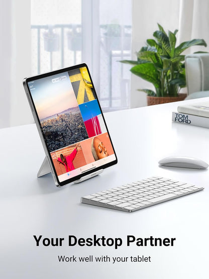 Tablet Stand Holder Adjustable Portable Desktop Dock Office Compatible with iPad Pro 11 9.7 10.5 Air Mini 5 4 3 2 iPhone 17 16 15 14 13 12 White