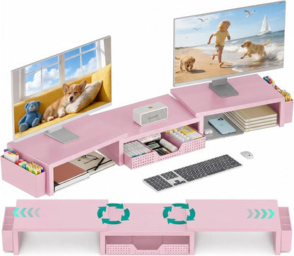 Desk Organizer and Accessories, 2-Tier Computer Monitor Stand Riser with Drawer and 2 Pen Holders, Laptop Stand, Office Desk Accessories for Office Supplies, Black