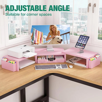 Desk Organizer and Accessories, 2-Tier Computer Monitor Stand Riser with Drawer and 2 Pen Holders, Laptop Stand, Office Desk Accessories for Office Supplies, Black