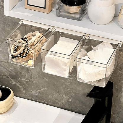 Under Desk Drawer Organizer - Wall-Mounted Dust-Proof Clear Pull-Out Storage Box with Cartoon Design, Stackable Slide-Out Drawer for Desk, Kitchen, Bathroom, Makeup, Cotton Swabs, Stationery