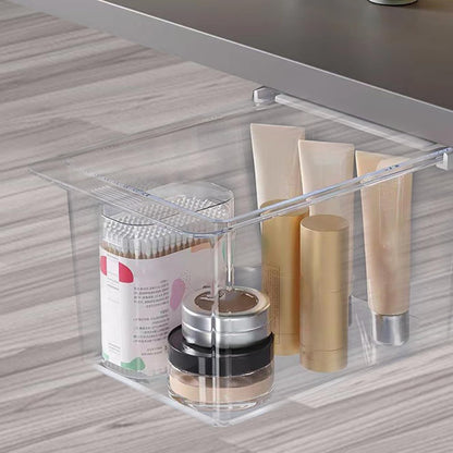 Under Desk Drawer Organizer - Wall-Mounted Dust-Proof Clear Pull-Out Storage Box with Cartoon Design, Stackable Slide-Out Drawer for Desk, Kitchen, Bathroom, Makeup, Cotton Swabs, Stationery