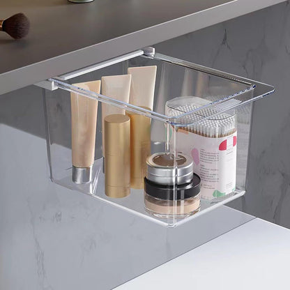 Under Desk Drawer Organizer - Wall-Mounted Dust-Proof Clear Pull-Out Storage Box with Cartoon Design, Stackable Slide-Out Drawer for Desk, Kitchen, Bathroom, Makeup, Cotton Swabs, Stationery
