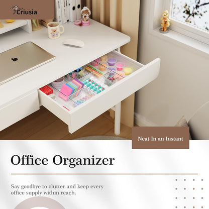 Drawer Organizer, Large Clear Plastic Set, 3 Size Versatile Bathroom and Vanity Organizer Trays, Storage Bins for Makeup, Bedroom, Kitchen Utensils