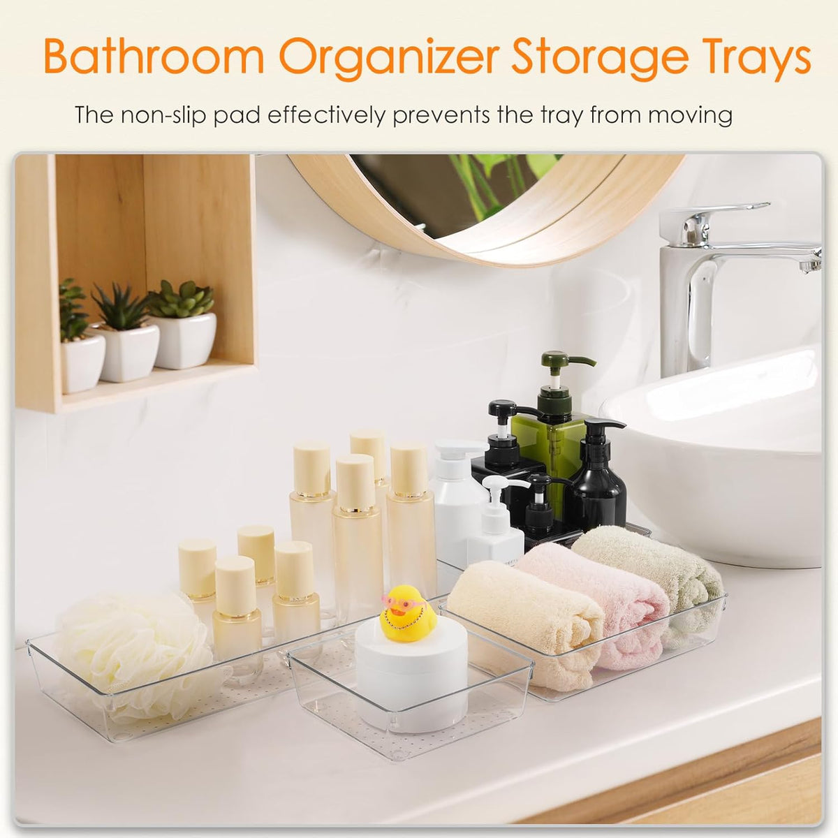 Drawer Organizer, Large Clear Plastic Set, 3 Size Versatile Bathroom and Vanity Organizer Trays, Storage Bins for Makeup, Bedroom, Kitchen Utensils