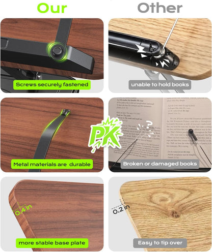 Book Stand for Reading, 360° Rotating Holder with Page Clip, Ergonomic