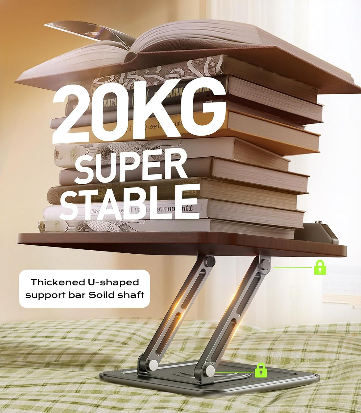 Book Stand for Reading, 360° Rotating Holder with Page Clip, Ergonomic