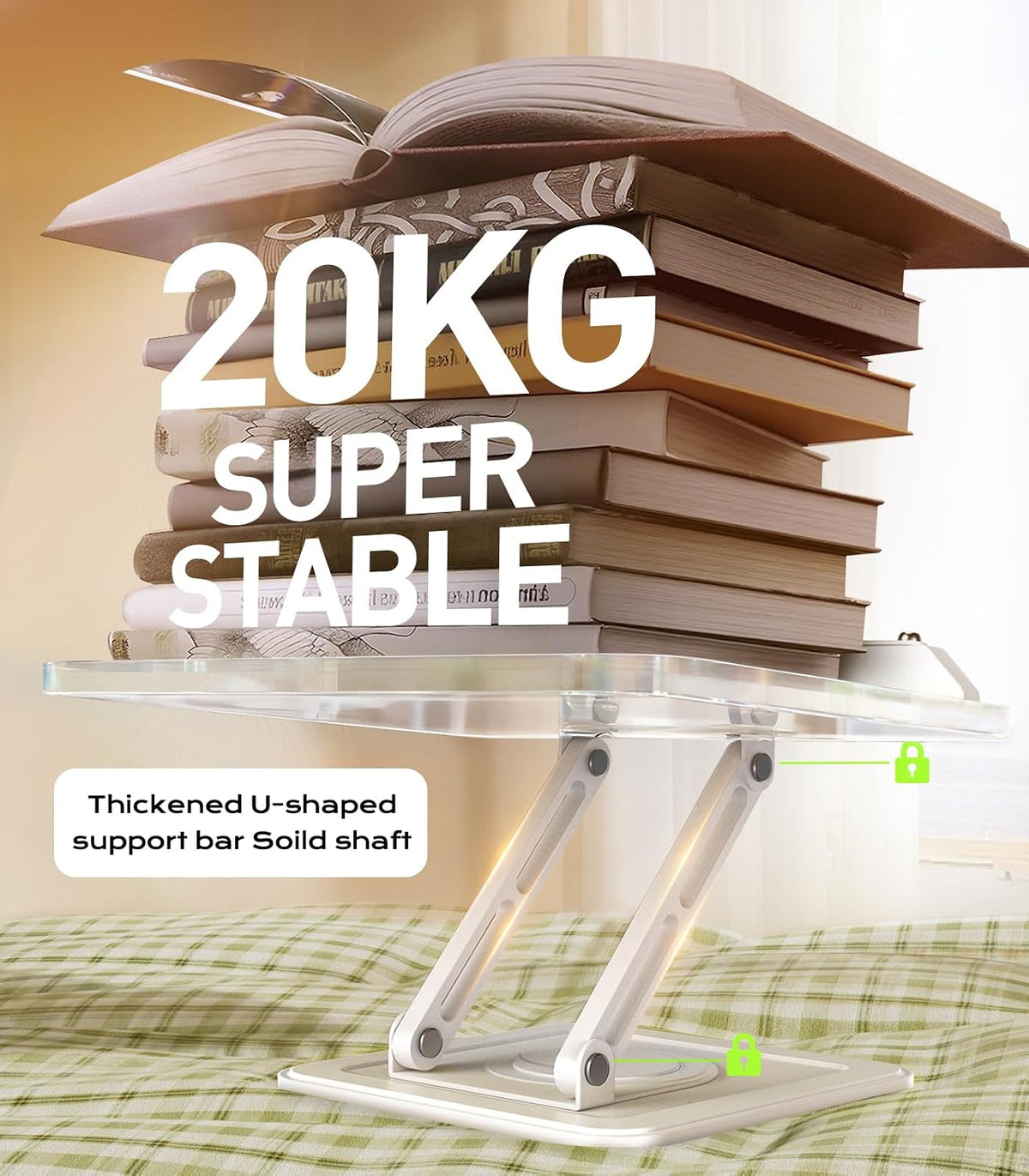Book Stand for Reading, 360° Rotating Holder with Page Clip, Ergonomic