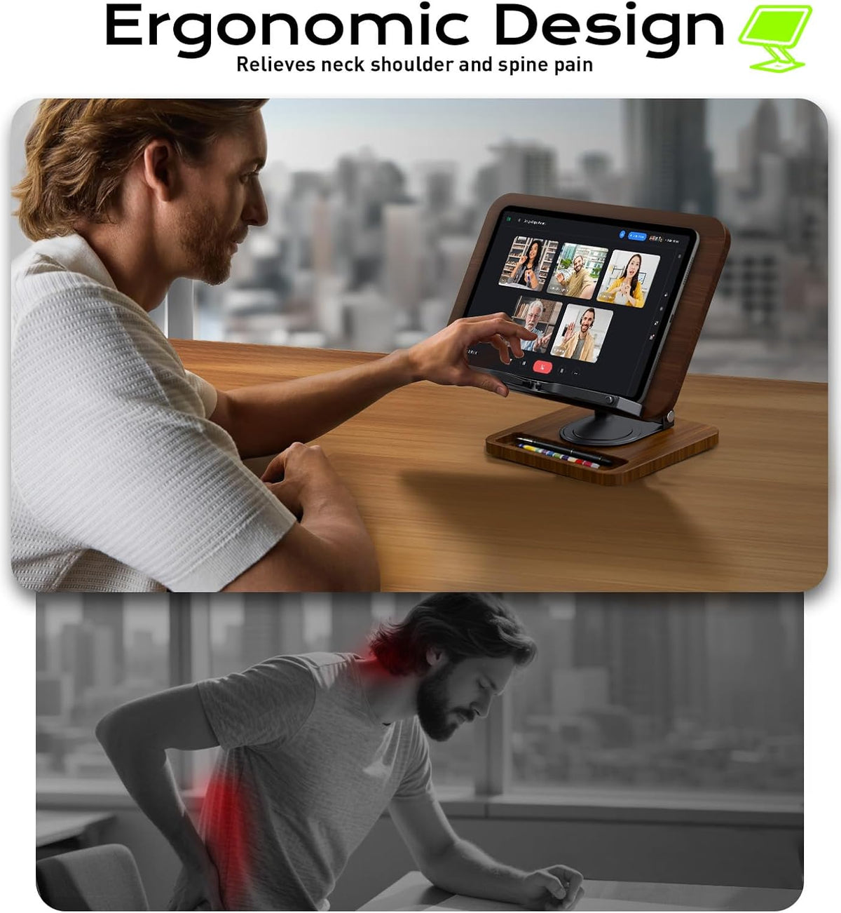 Book Stand for Reading, 360° Rotating Holder with Page Clip, Ergonomic