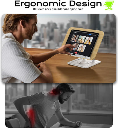 Book Stand for Reading, 360° Rotating Holder with Page Clip, Ergonomic