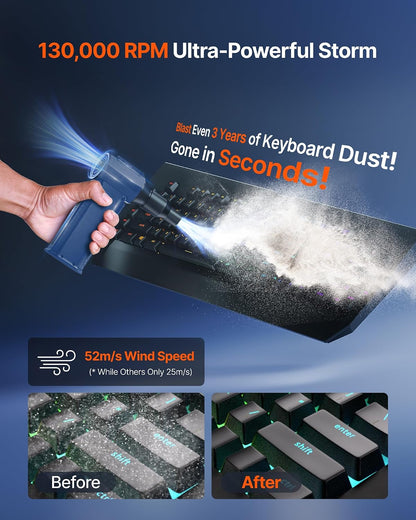 Compressed Air Duster, 130,000RPM Ultra-Powerful Electric Air Duster
