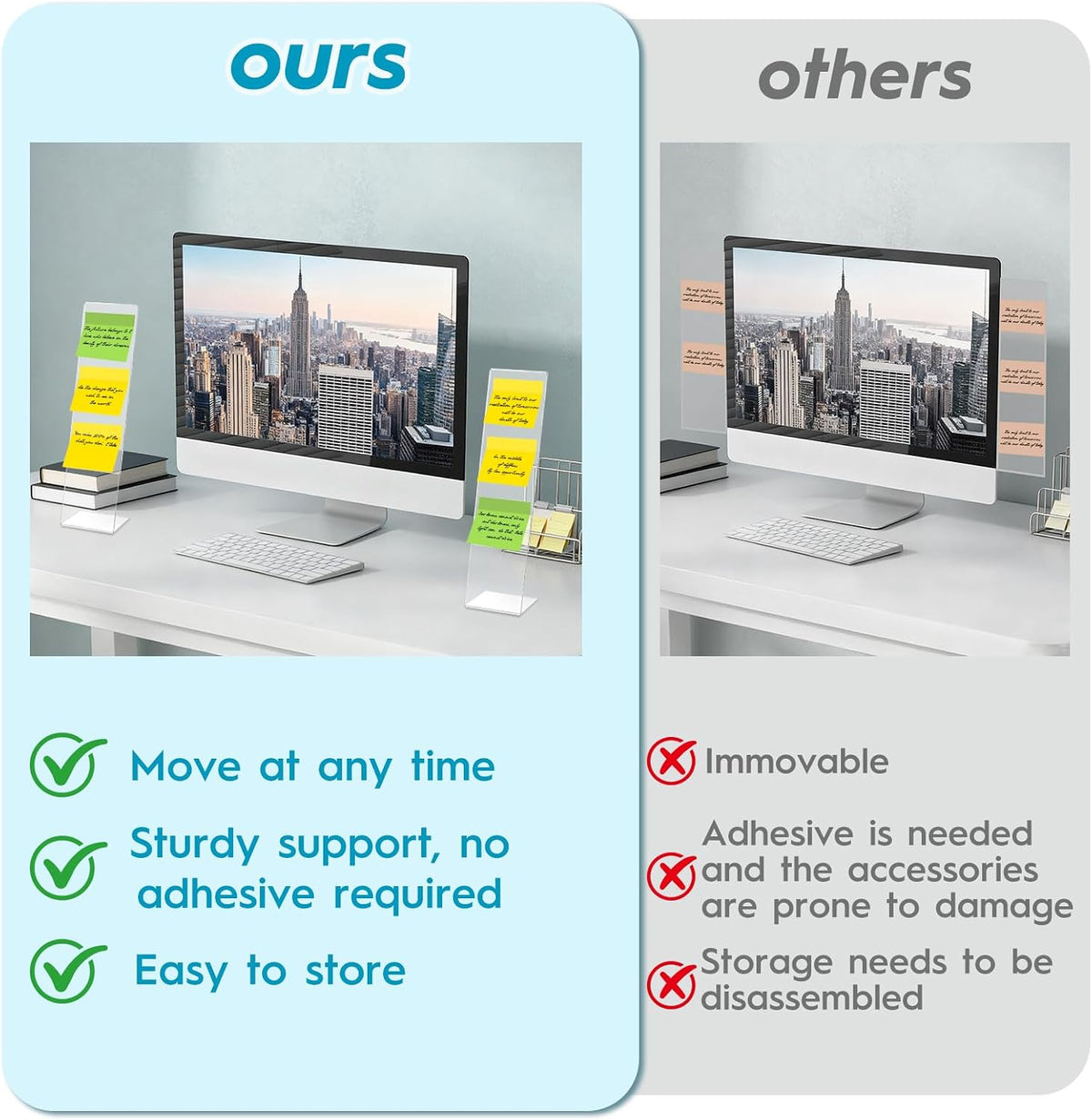 4 Pcs Multifunction Computer Monitor Memo Board, Clear Acrylic Monitor Sticky Note Holder for Office Home Desktop,Office Desk Accessories