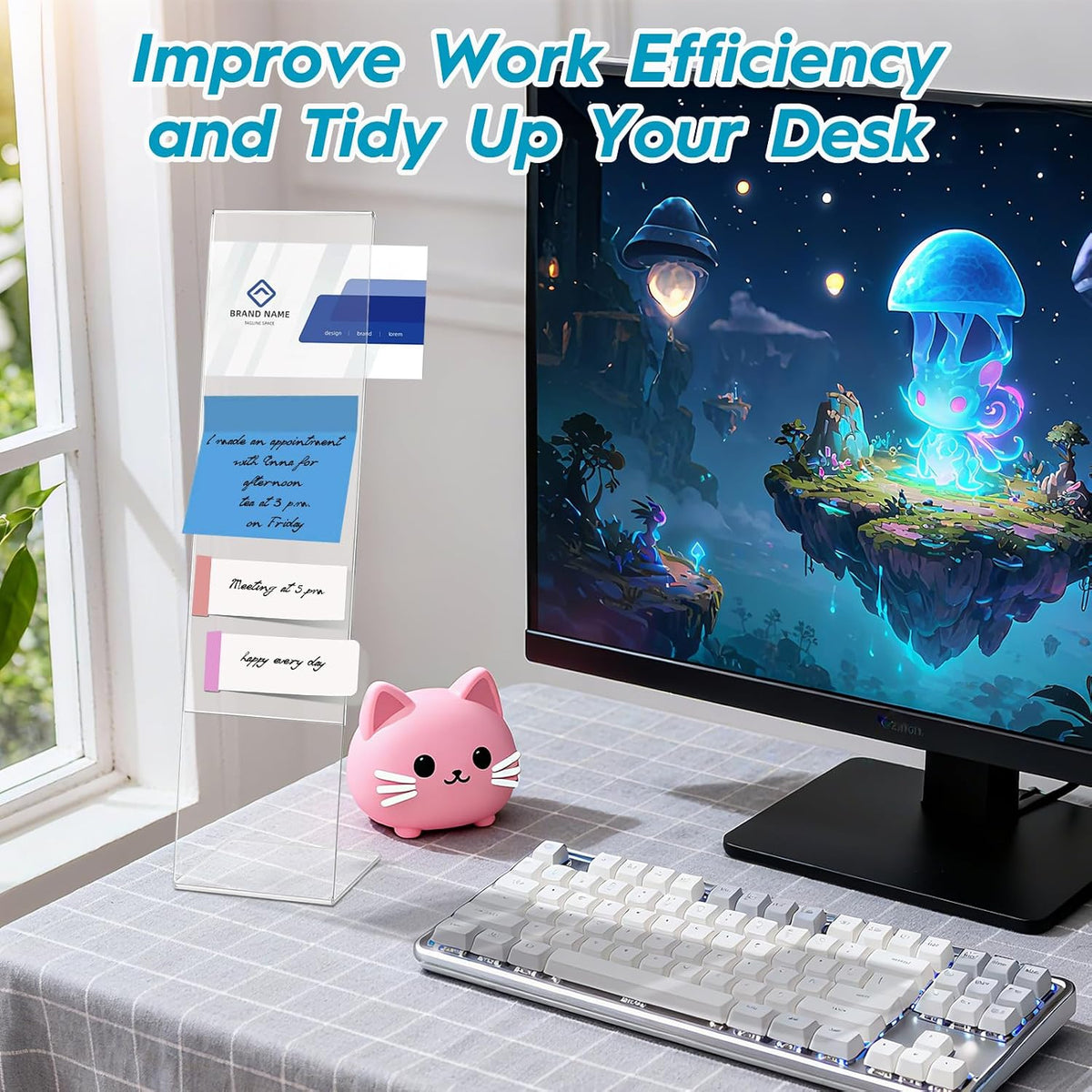 4 Pcs Multifunction Computer Monitor Memo Board, Clear Acrylic Monitor Sticky Note Holder for Office Home Desktop,Office Desk Accessories