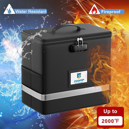Fireproof File Box with Lock, Collapsible Document Organizer, Black