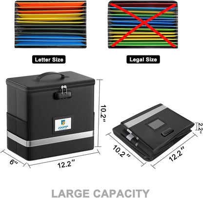 Fireproof File Box with Lock, Collapsible Document Organizer, Black