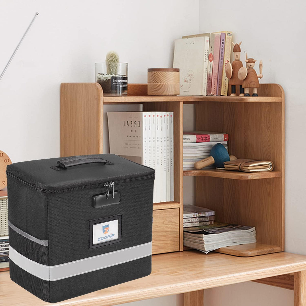 Fireproof File Box with Lock, Collapsible Document Organizer, Black