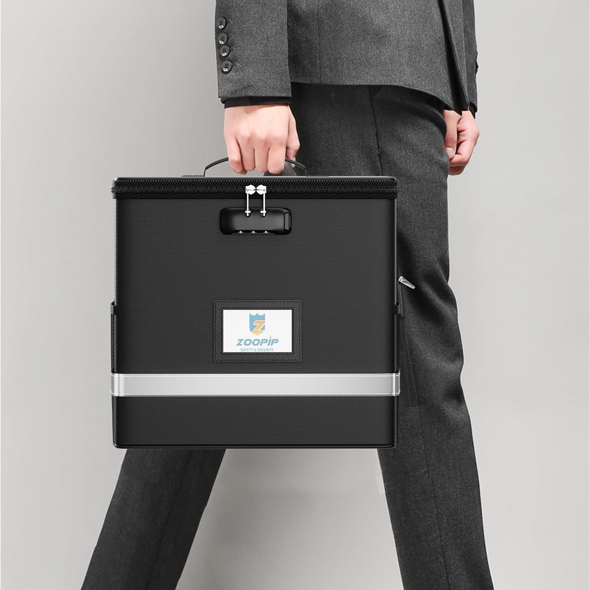 Fireproof File Box with Lock, Collapsible Document Organizer, Black