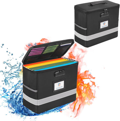 Fireproof File Box with Lock, Collapsible Document Organizer, Black