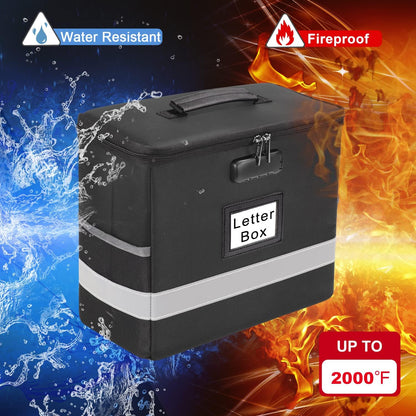 Fireproof File Box with Lock, Collapsible Document Organizer, Black
