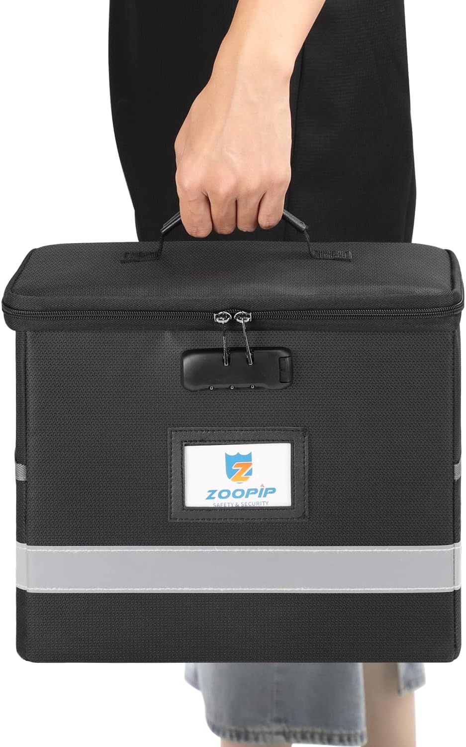 Fireproof File Box with Lock, Collapsible Document Organizer, Black