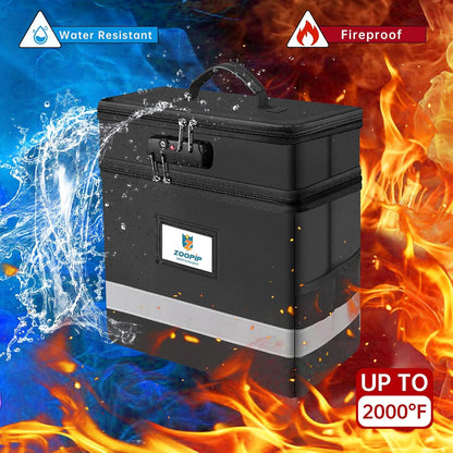 Fireproof File Box with Lock, Collapsible Document Organizer, Black