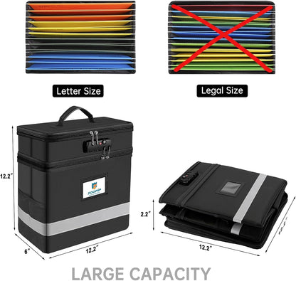 Fireproof File Box with Lock, Collapsible Document Organizer, Black