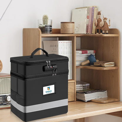 Fireproof File Box with Lock, Collapsible Document Organizer, Black