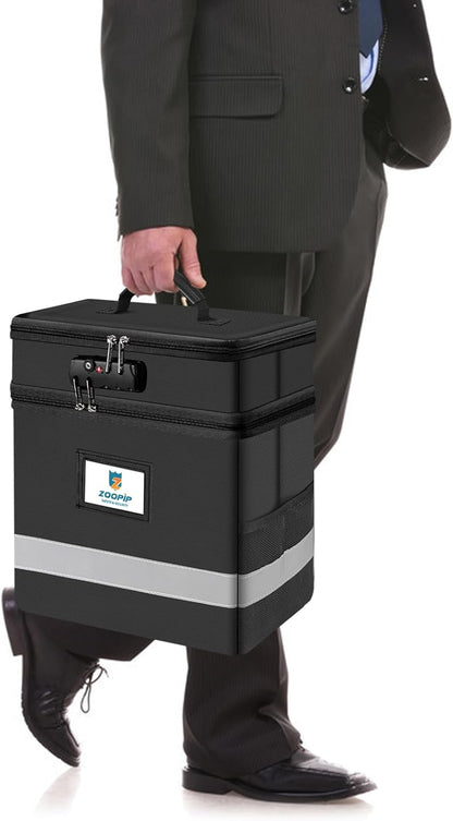 Fireproof File Box with Lock, Collapsible Document Organizer, Black