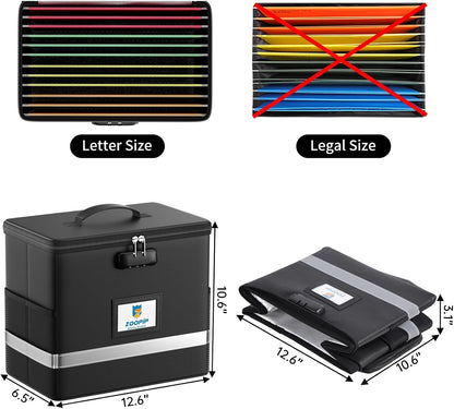Fireproof File Box with Lock, Collapsible Document Organizer, Black
