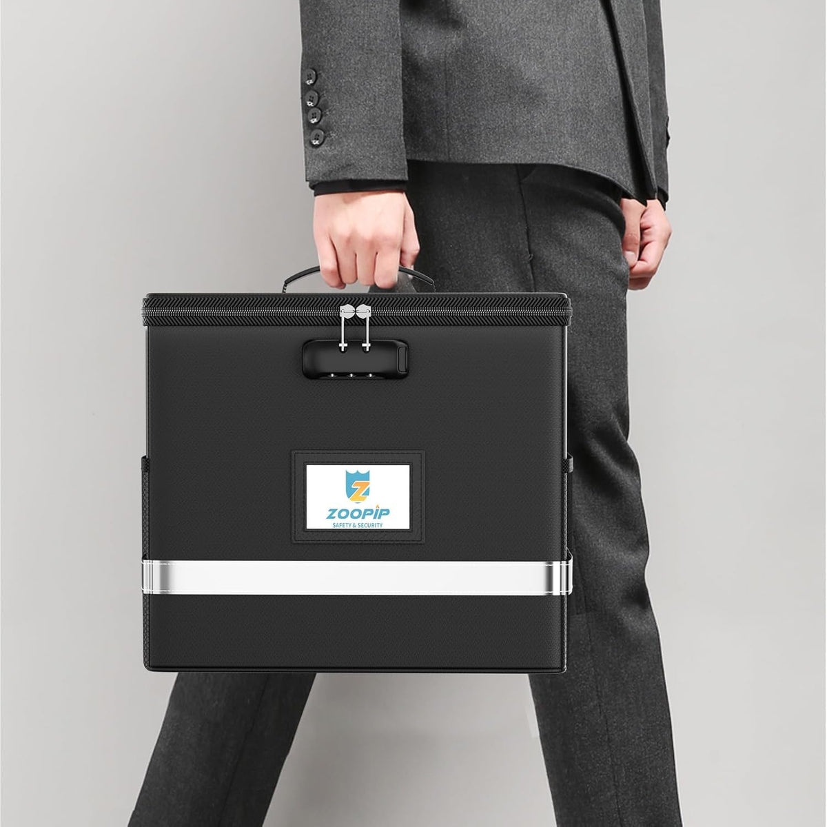 Fireproof File Box with Lock, Collapsible Document Organizer, Black
