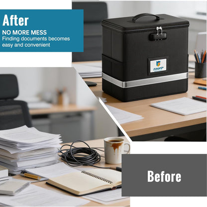 Fireproof File Box with Lock, Collapsible Document Organizer, Black
