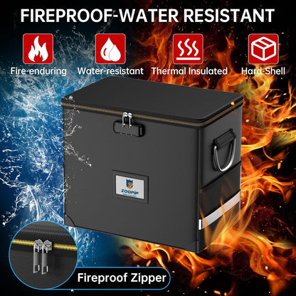 Fireproof File Box with Lock, Collapsible Document Organizer, Black