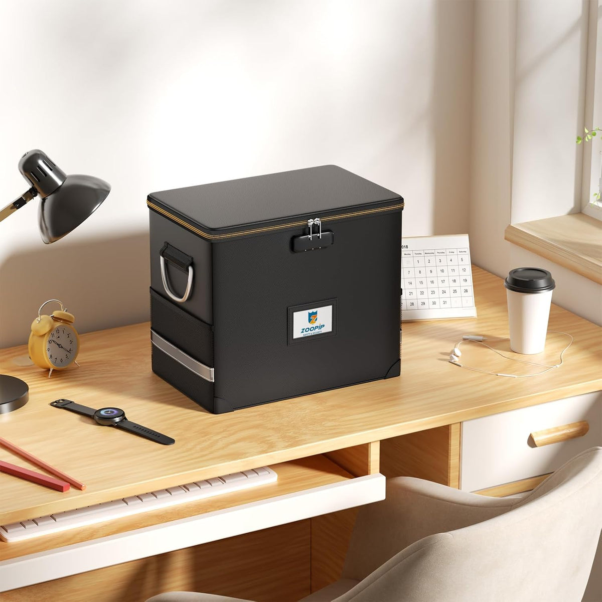 Fireproof File Box with Lock, Collapsible Document Organizer, Black