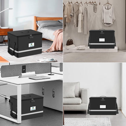 Fireproof File Box with Lock, Collapsible Document Organizer, Black