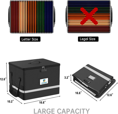Fireproof File Box with Lock, Collapsible Document Organizer, Black
