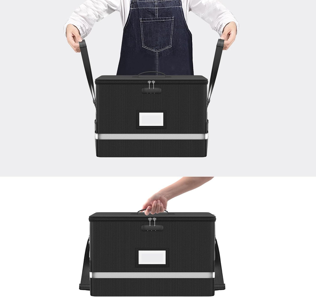Fireproof File Box with Lock, Collapsible Document Organizer, Black