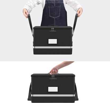 Fireproof File Box with Lock, Collapsible Document Organizer, Black
