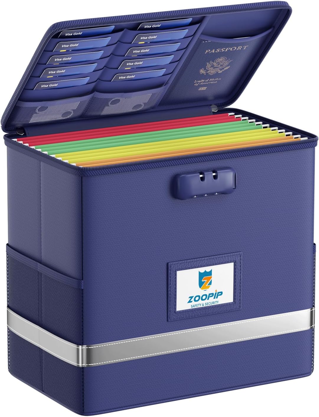 Fireproof File Box with Lock, Collapsible Document Organizer, Black
