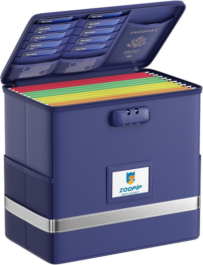 Fireproof File Box with Lock, Collapsible Document Organizer, Black