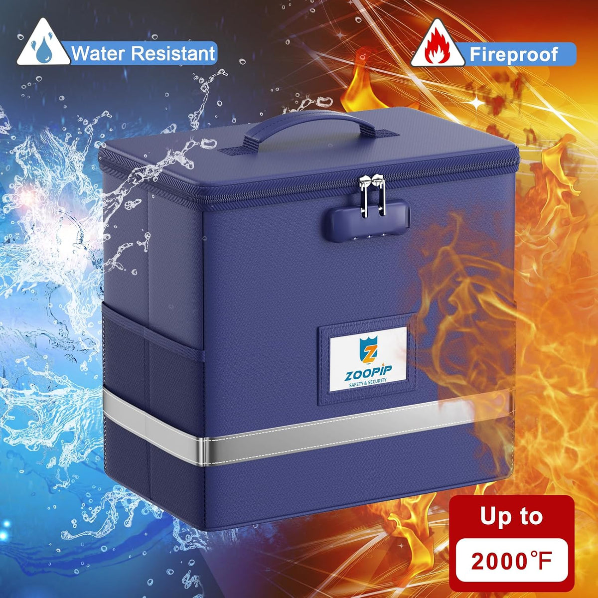 Fireproof File Box with Lock, Collapsible Document Organizer, Black
