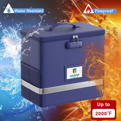 Fireproof File Box with Lock, Collapsible Document Organizer, Black