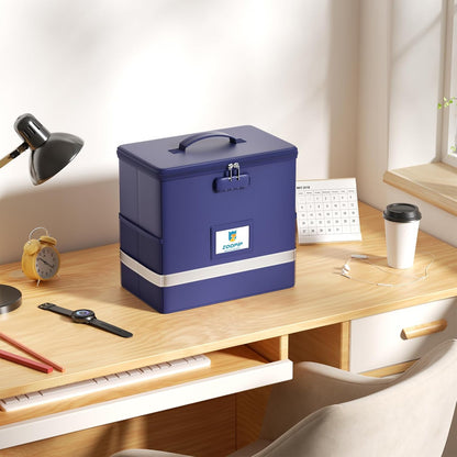 Fireproof File Box with Lock, Collapsible Document Organizer, Black