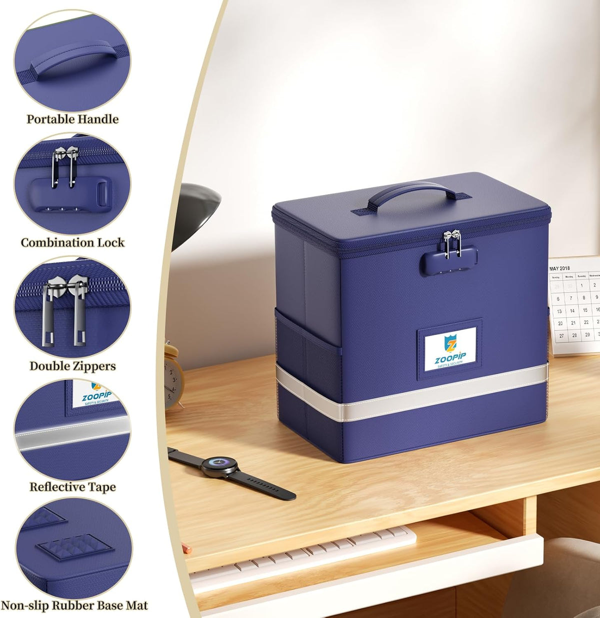 Fireproof File Box with Lock, Collapsible Document Organizer, Black